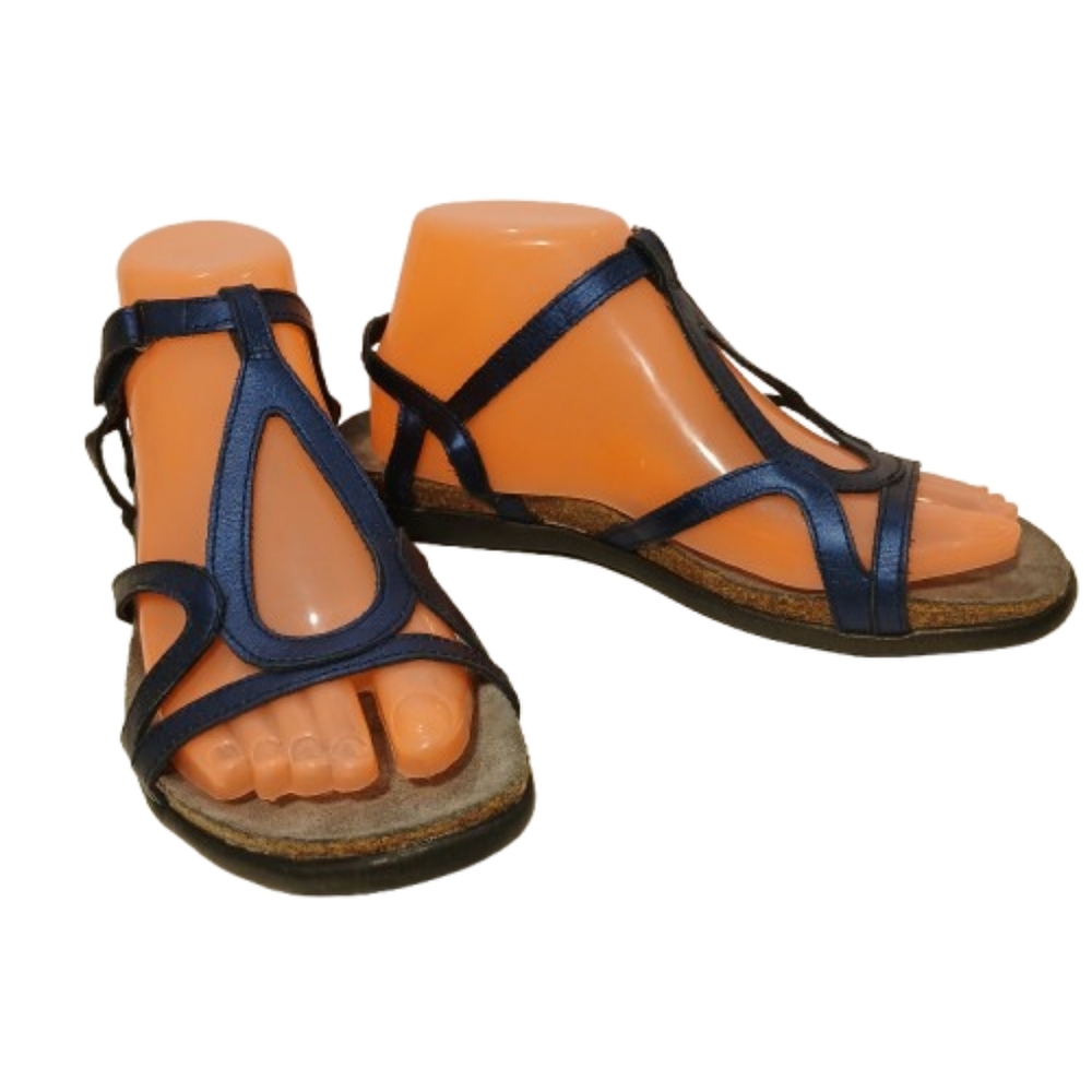 NAOT Sandals Womens Sz 9 / 40 Blue Leather Gladiator  Strappy Flat Comfort Shoes